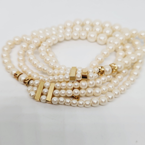 Vintage Faux Pearl Necklace Gold Tone Multi Strand Graduated Draped Layer Estate - Picture 2 of 5